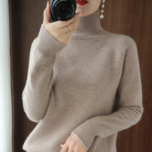 Autumn and winter new women's high-neck cashmere wool sweater loose knit pullover women's casual warm base pullover sweater