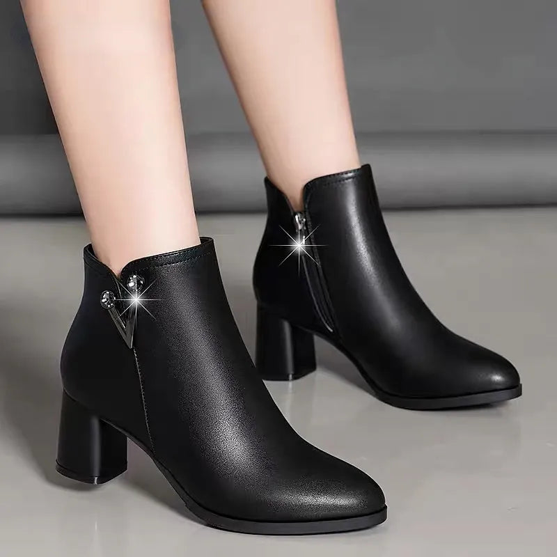 2023 New Winter Fashion Women Wedges Ankle Boots Increasing Height Shoes High Heels Booties Rhinestone Botas Mujer