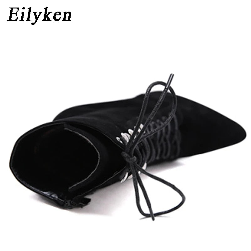 Eilyken 2024 New Women Pointed Toe Ankle Boots Autumn Winter Cross-tied Zipper Chelsea Booties Party Stripper Ladies Shoes